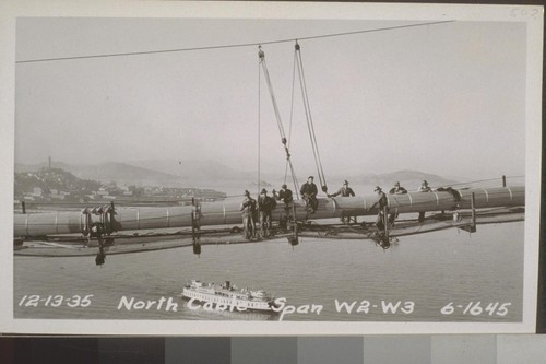 Anchorages Yerba Buena, San Francisco, Center; Cables, Yerba Buena Viaduct, West Bay, Catwalks, Unit #1 Stiffening Truss, 1935-36 No. 373-558