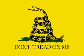 Picture of Gadsden Flag, symbol of rebellion in the American Revolutionary War