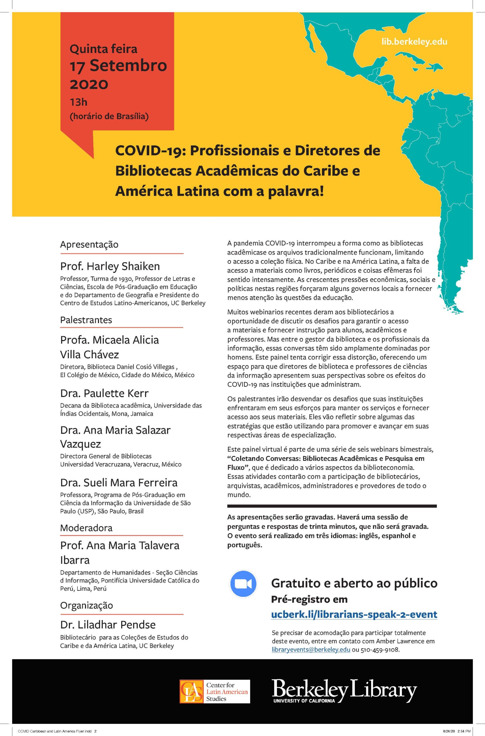 Save the date-September 17, 2020: COVID-19: The Caribbean and Latin  American Information Professionals and Academic Library Directors Speak! -  UC Berkeley Library Update