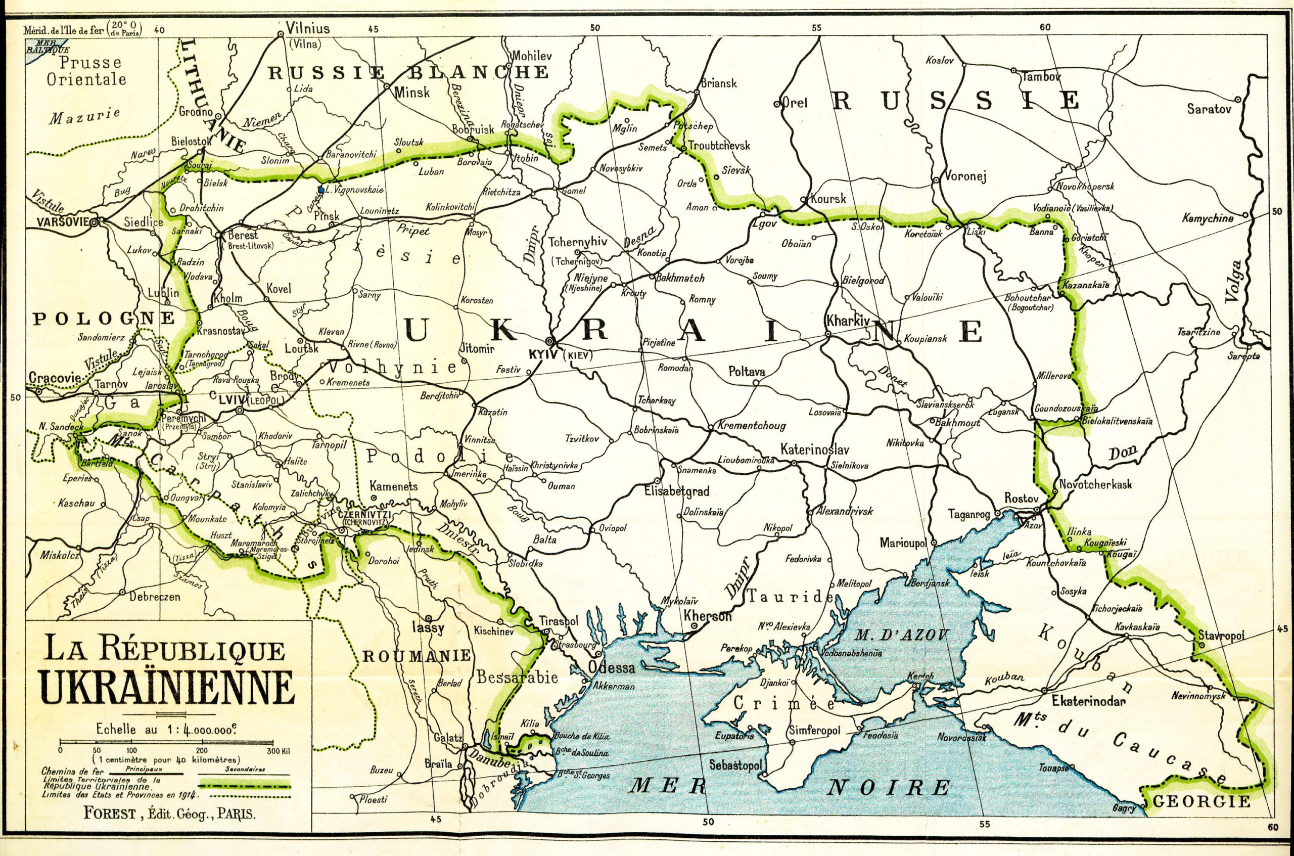 Map of Ukraine, showing the country' proposed borders. Prpared for the Paris Peace Conference at the end of World War I