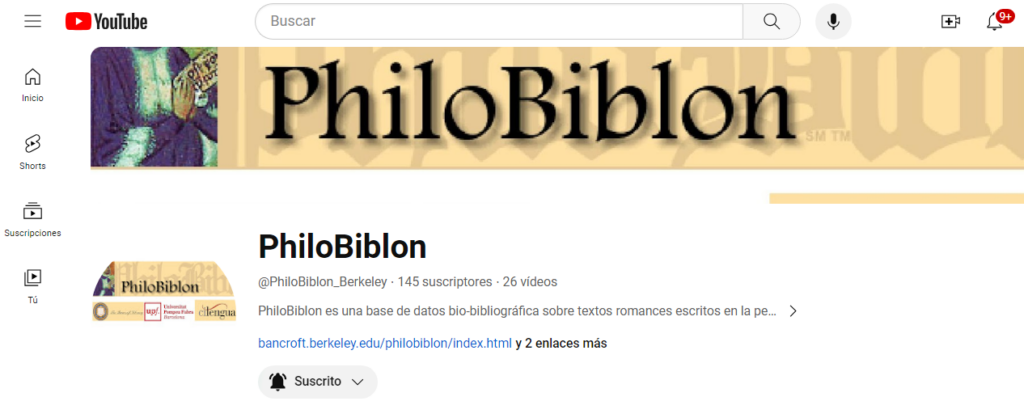 Portada del Canal PhiloBiblon en Youtube