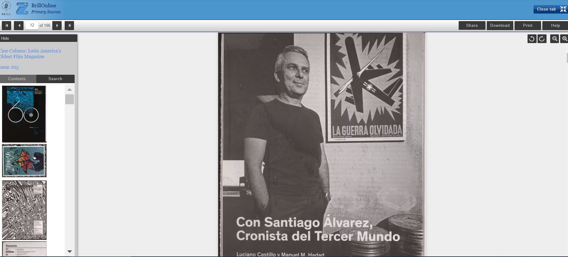 The landing page of a 2019 issue number 205 of the Cuban movie journal Cine Cubano.