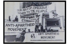 Photograph showing protesters at an anti apartheid demonstration.