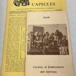 copies of two publications from stash: Capsules (newsletter) and a catalog of publications and services