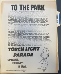 Black and white flyer with text and illustration of a hand holding a torch.