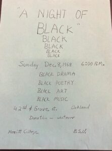 Black & white flyer advertising "A Night of Black" at Merritt