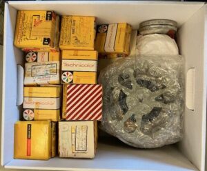 Archival carton filled with home movies