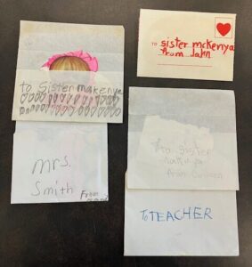 Five Valentines Day cards, from students to Sibeko-Kouate