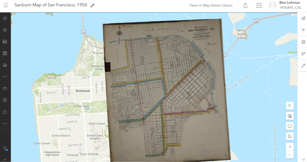 Image of historical Sandborn map warped across the streetmap