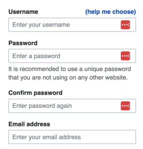 Form in whites and blacks with options for a username, password.